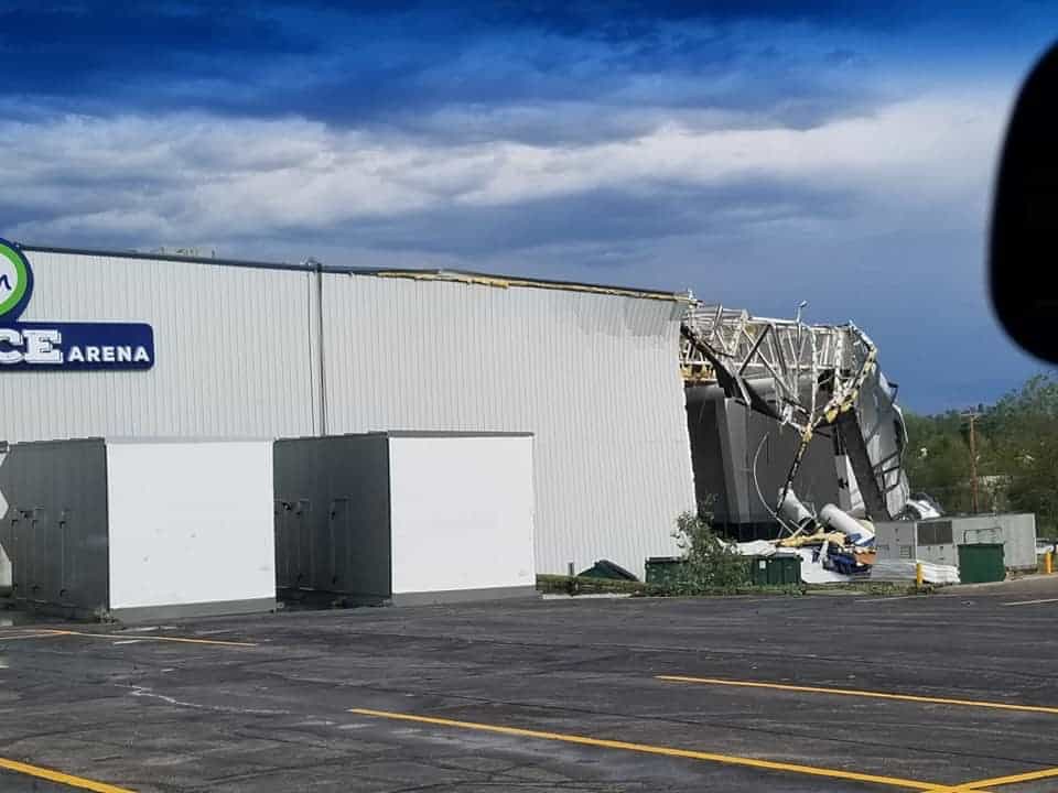 Damage to ImOn Ice Arena in Cedar Rapids, Iowa